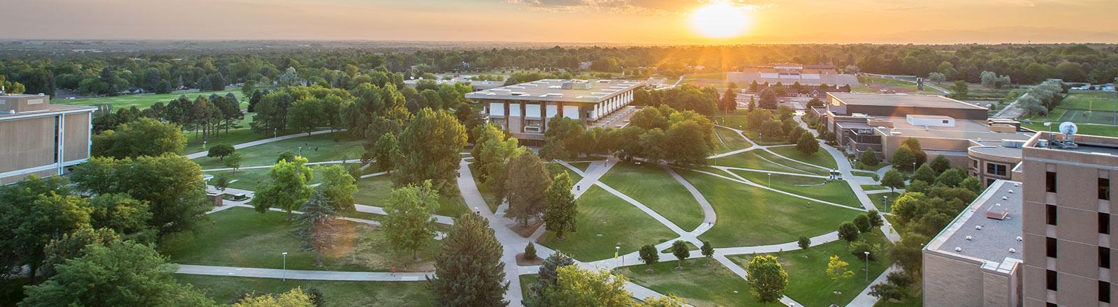 Aerial view of campus from 的 top of Lawrenson Hall